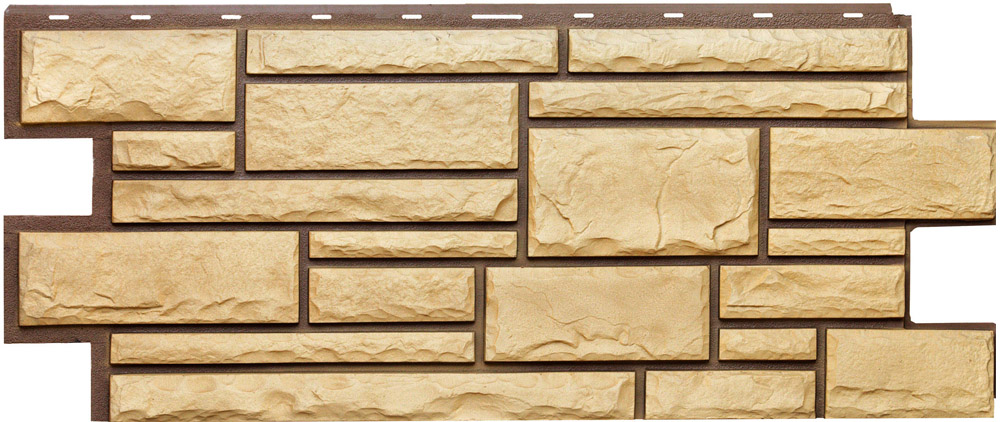 Фасадные панели (цокольный сайдинг) Т-сайдинг коллекция Дикий камень - Желтый