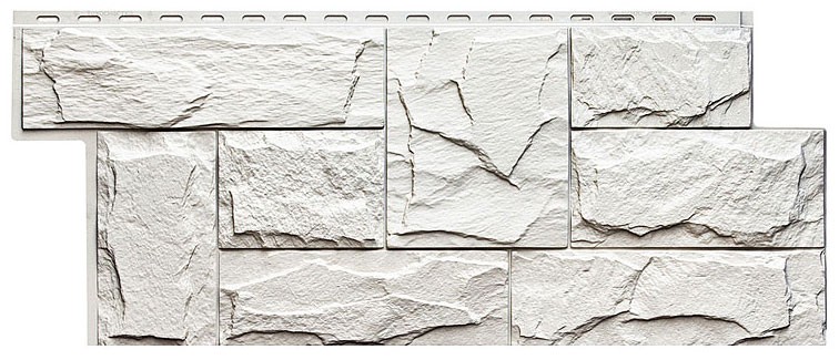 Фасадные панели (цокольный сайдинг) Т-сайдинг коллекция ЭКО-1 ГРАНИТ ЛЕОН - Уайт (Белый)