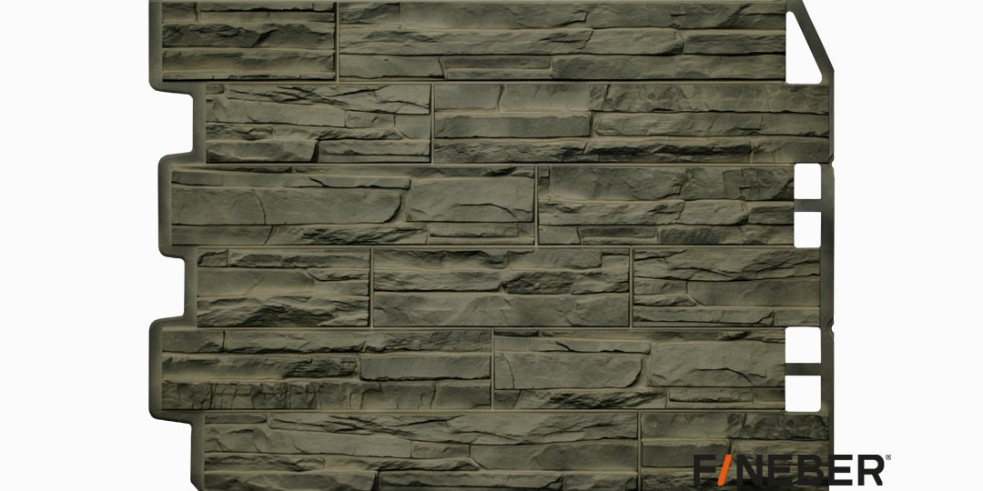 Фасадные панели (цокольный сайдинг) Fineber Дачный коллекция скол Дымчатый с 3D эффектом
